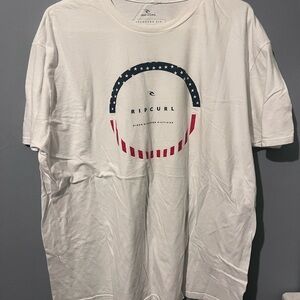 Rip Curl White Short Sleeve Graphic Logo Tee with Red & Blue Accents